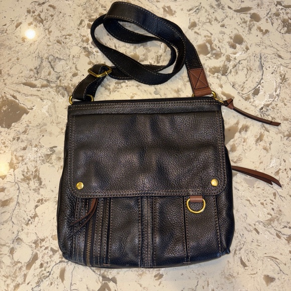 Fossil Morgan Traveler Black Pebbled Leather Crossbody Handbag - Picture 1 of 6